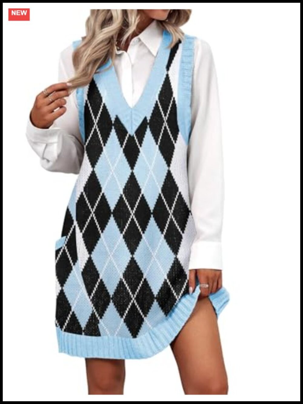 Zeagoo Acrylic Knit Sweater Vest Dress V Neck A Line with Pockets